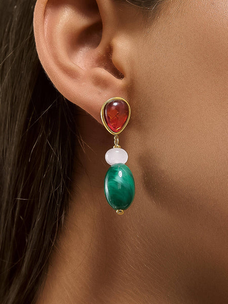 Burée Beaded Earrings in Green