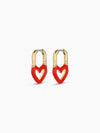 Open Heart Enamel Padlock Huggies in Red