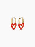 Open Heart Enamel Padlock Huggies in Red