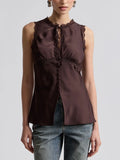 Satin Keyhole Empire Top in Russet