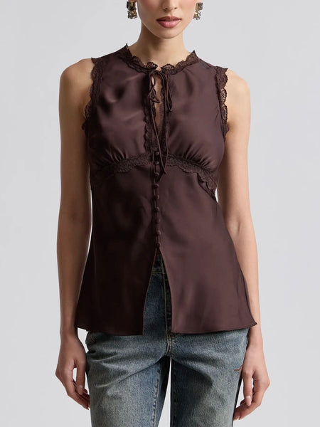 Satin Keyhole Empire Top in Russet