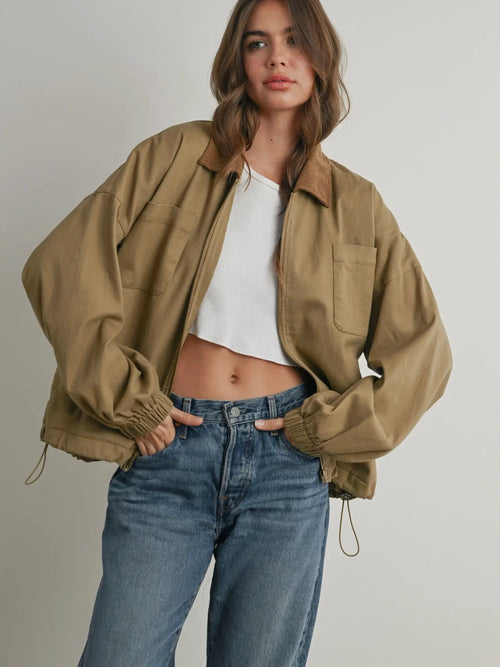 Call Me Cord Barn Jacket in Khaki