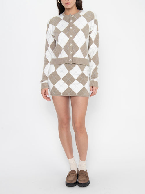Cher Mini Skort in Neutral Argyle Knit