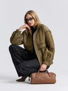 Quilted Funnel Neck Oversized Bomber in Seagrass
