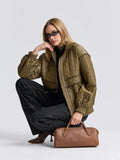 Quilted Funnel Neck Oversized Bomber in Seagrass