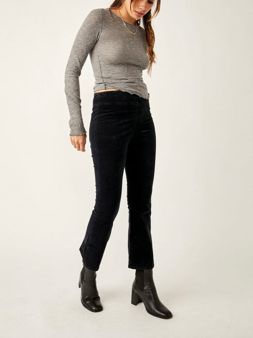 In My Feelings Velvet Crop Slim Flare Pants in Black