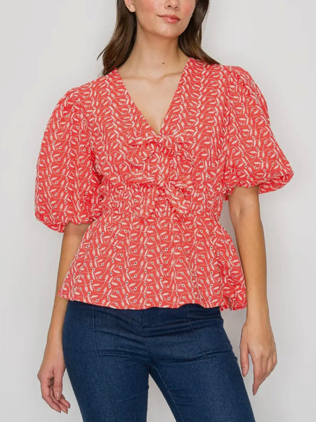 In A Cinch Eyelet Top in Coral