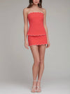 Scalloped Stretch Strapless Top in Lobster Red