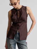 Satin Keyhole Empire Top in Russet