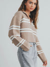 Crop & Roll Sweater in Taupe & Ivory