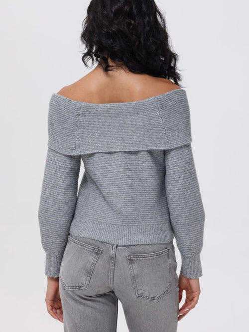 Elizabeth Rosette Shoulder Sweater in Smoke Grey