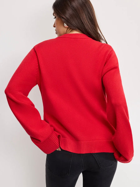 Button Front Knit Cardigan in Chili