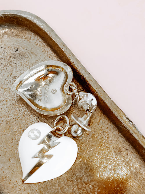 Repurposed Lightning Bolt Heart Earring in White