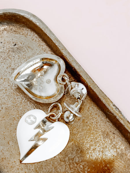 Repurposed Lightning Bolt Heart Earring in White