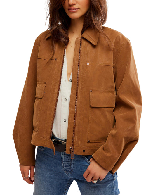 Blair Vegan Suede Jacket in Caramel Cafe