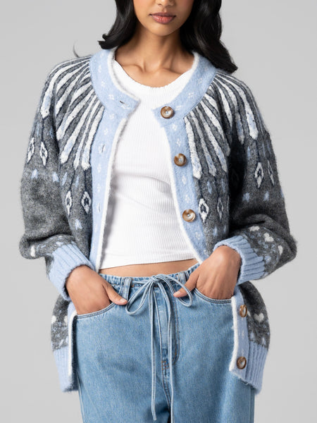 Hot Take Fairisle Sweater in Grey & Blue