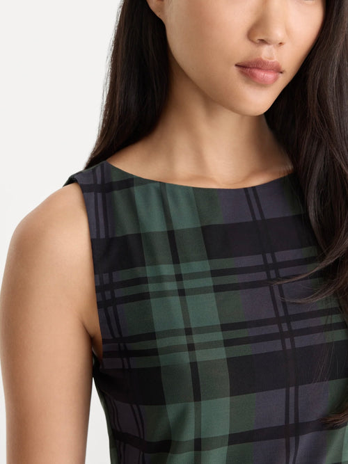 The Mesh Mini Dress in Navy & Green Plaid