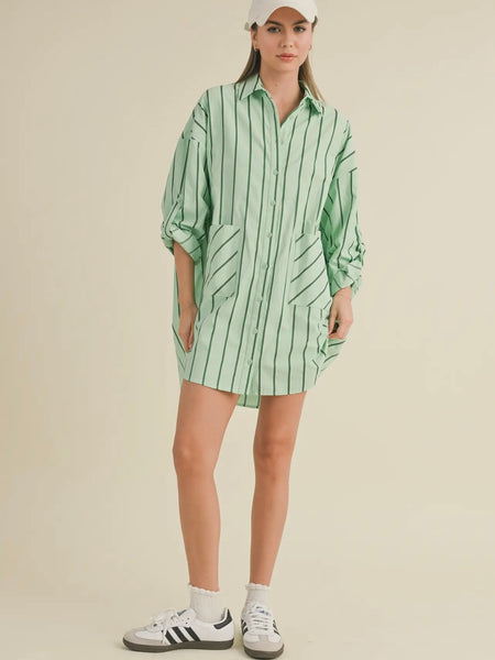 Just Right Shirt Dress in Green