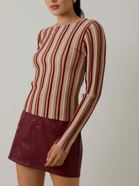 Sold On Stripes Top in Mauve & Maroon