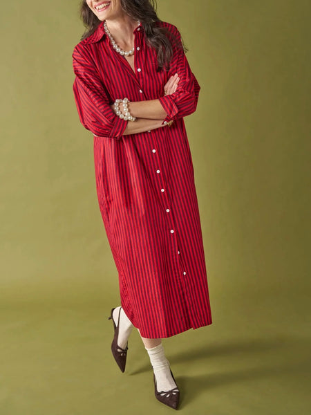 Colette Shirt Dress in Port & Red