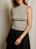 Mel Luxe Stripe Mockneck Tank in Heather & Black