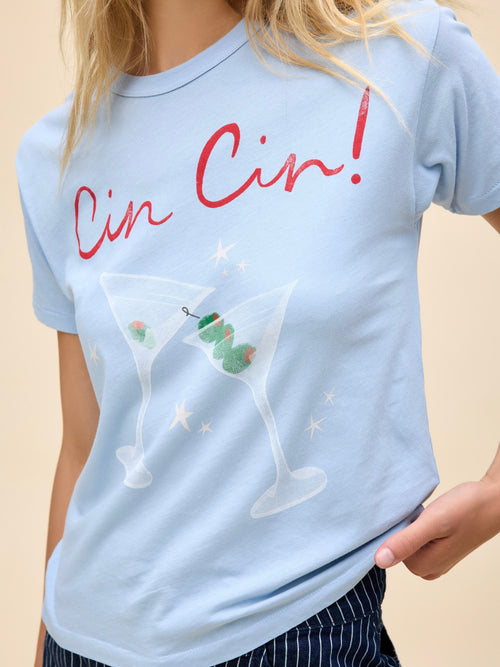 Cin Cin Ringer Tee in Powder Blue