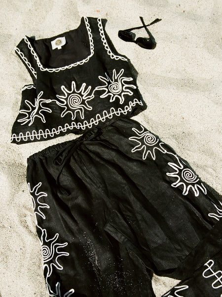 X RAILS Akira Top in Black Embroidery Linen