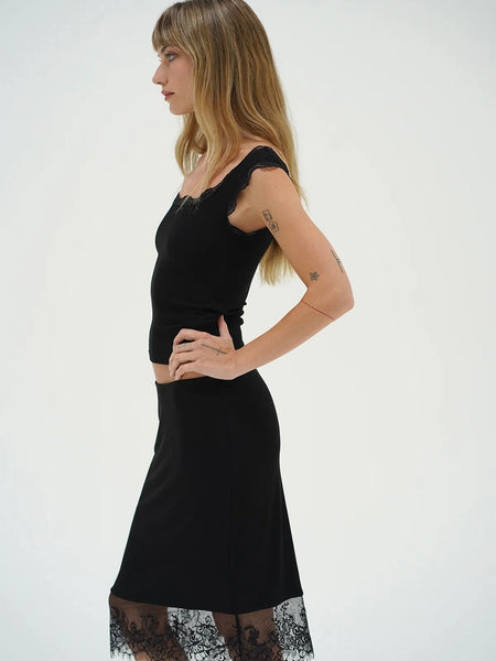 Cassidy Lace Ribbed Tank in Black