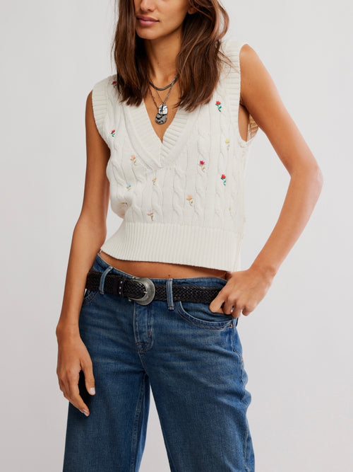 Plumeria Floral V Tank in Ivory Combo