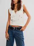 Plumeria Floral V Tank in Ivory Combo