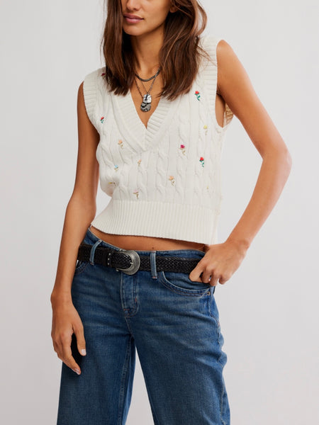 Plumeria Floral V Tank in Ivory Combo
