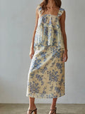 Freshly Picked Midi Skirt in Lemon Blue