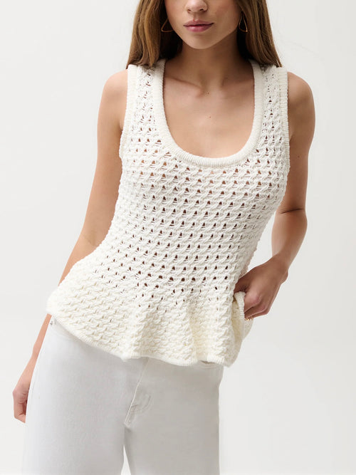 Anna Peplum Knit Tank in White
