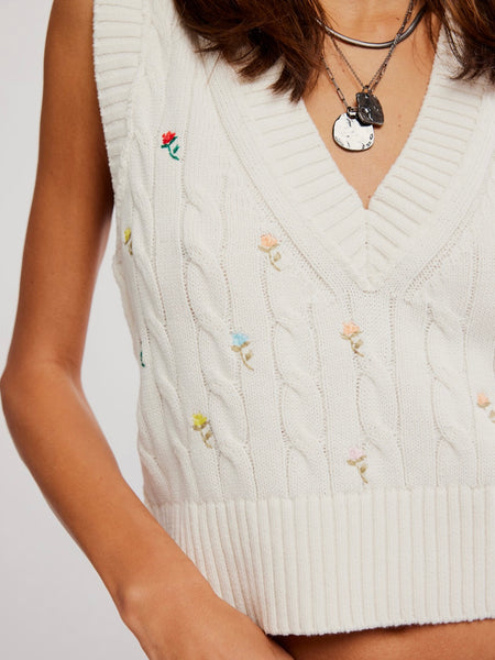 Plumeria Floral V Tank in Ivory Combo