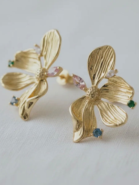 Rainbow Gem Floral Earrings