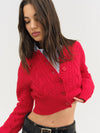 Camille Cable Knit Cardigan in Red