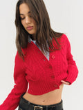 Camille Cable Knit Cardigan in Red