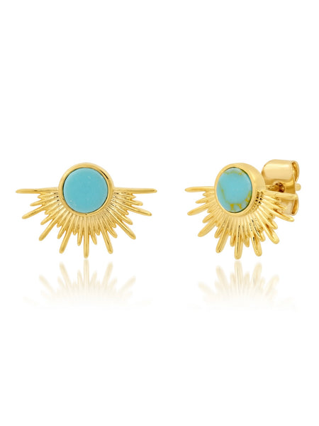 Art Deco Starburst Studs in Turquoise