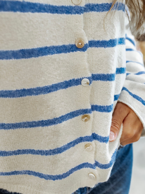Piper Cabana Stripe Cardigan in Ivory & Blue