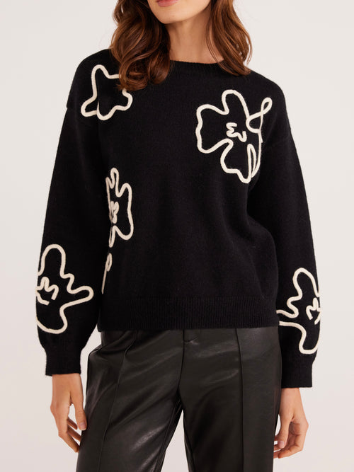 Isla Floral Knit Jumper in Black