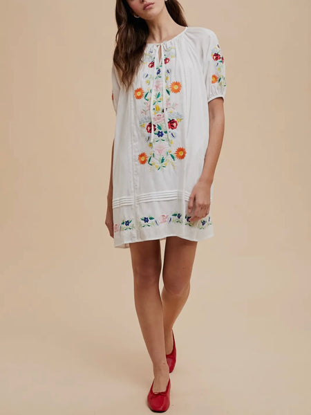 In Bloom Mini Dress in White