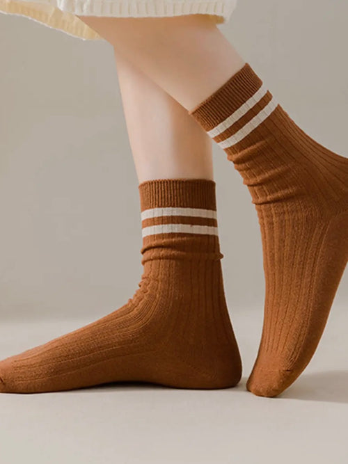 Double Stripe Socks in Light Coffee