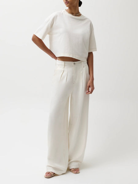 Delphine Pleated Denim Wide Leg in Off White
