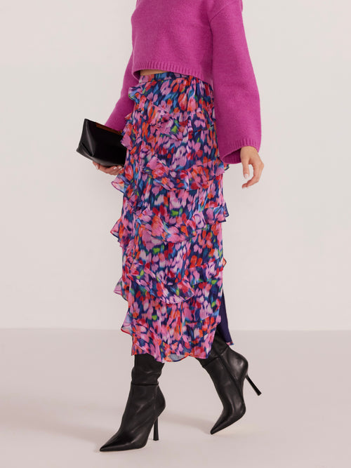 Calista Frill Midi Skirt in Blurred Floral