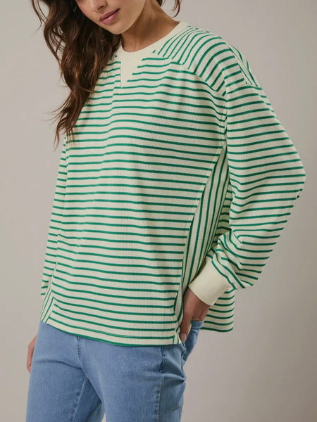 Cruisin' Through Stripe Top in Green & Cream
