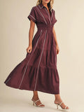 Do Gooder Dress in Burgundy & Pale Blue