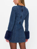 Rockefeller Mini Dress in Subzero Indigo Faux Fur