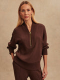 Sally Half Zip Sweat in Coffee Bean Marl