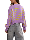 Stripe Easy Street Crop Pullover in Iris Orchid Combo