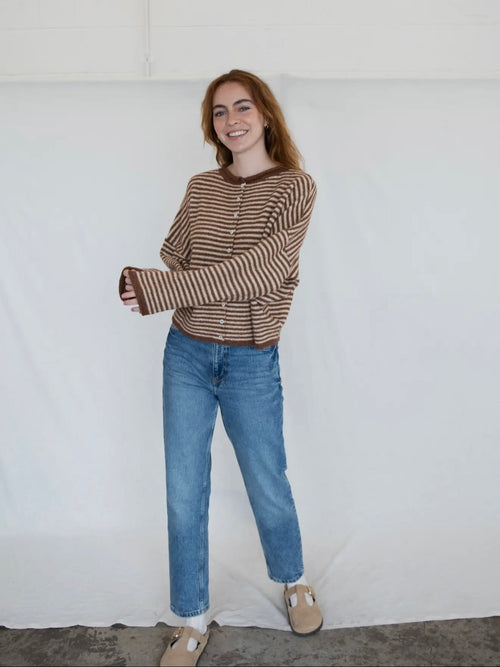 Piper Cardigan in Brown Stripe